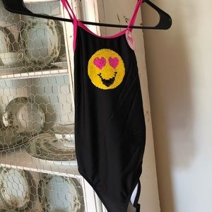 4/$20! Girls Emoji Swimsuit w/reversible sequins